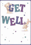 With an uplifting cheer that mirrors Ware's close-knit ambiance, this get well card brings together two adorable companions: a lovingly illustrated teddy bear, whose plush fur seems soft enough to touch, and a jaunty puppy with impossibly floppy ears. They balance and hold oversized, effervescent letters-indigo and teal soulfully shading the words 'Get Well'-against a serene cream background. The hand-drawn animals, emotive and charming, infuse the card with a hopeful and comforting spirit, while scattered stars in moody blues and lilacs twinkle above, much like the gardens of Ware in spring. There's a pause-for-comfort quality to this scene-a sense that the gentle brushstrokes, rounded forms, and radiant light were designed with the same care as a hand-tied bouquet from Flowers Ware. Whether intended for someone convalescing along Bridgefoot or to brighten a friend's day on Crib Street, this illustration delivers not just a card but a tangible expression of Ware's enduring support and heartfelt encouragement.